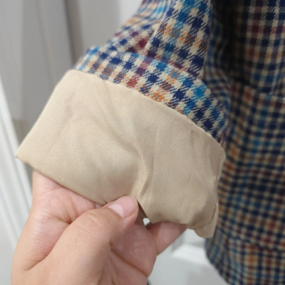 ST JOHNS BAY Women's Brown Multicolor Plaid 100% Cotton Blazer, Single Breast PM - Picture 12 of 15